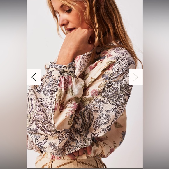 Free People Maraya Floral-Print Puff-Sleeve Blouse in Mauve. Size L - Picture 4 of 7